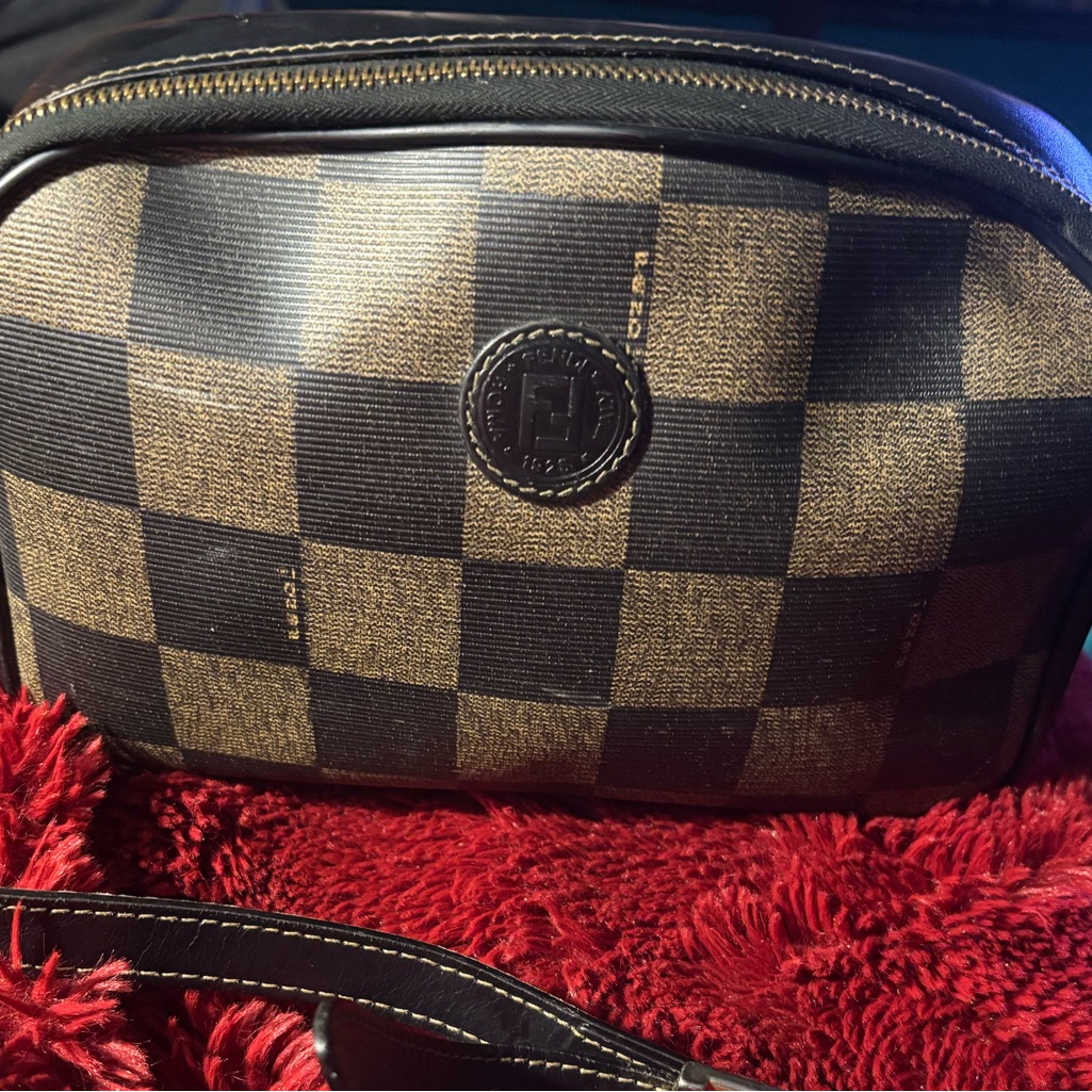 Fendi Checkered Black And Brown Crossbody Bag